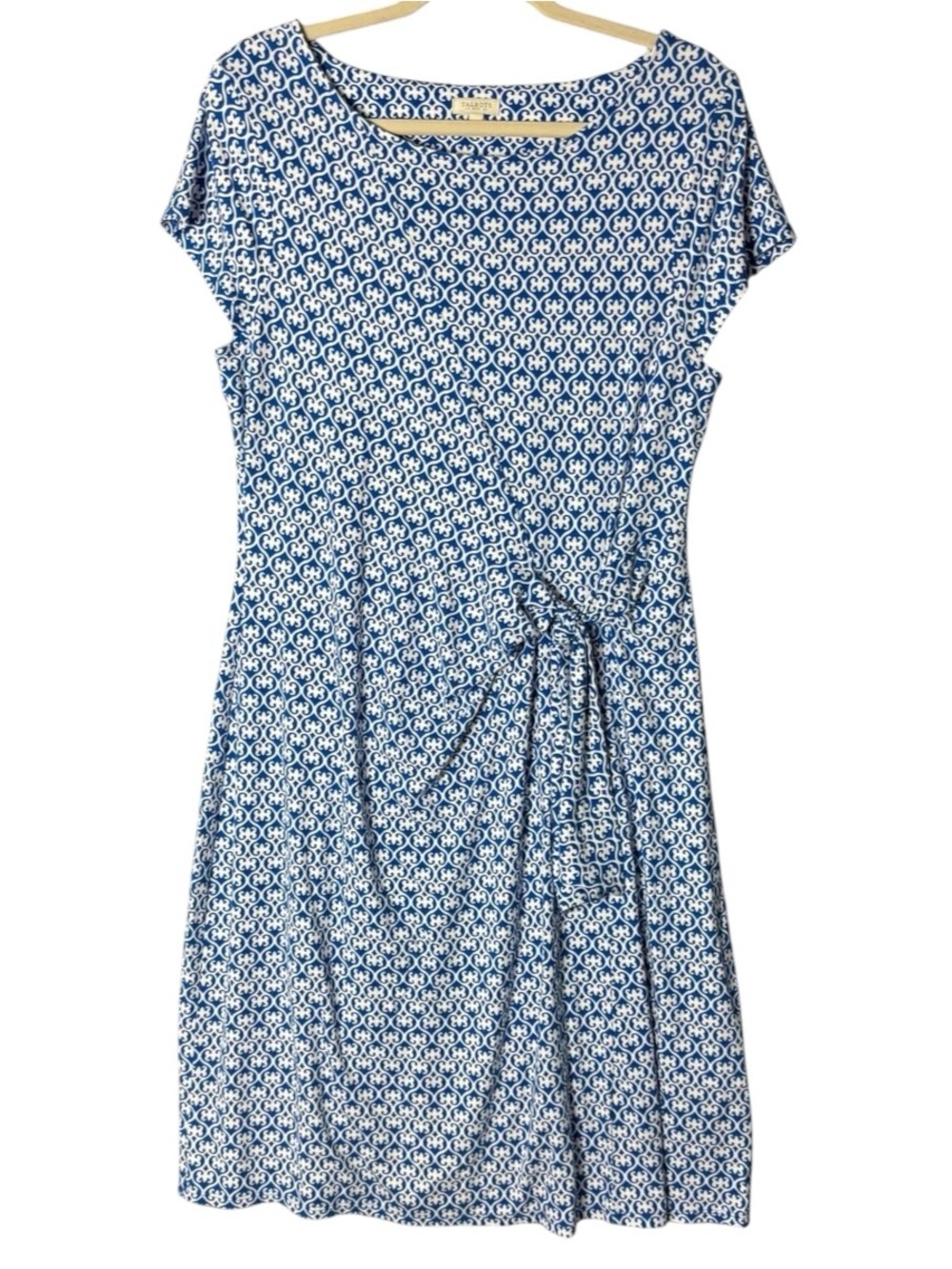 Talbots Faux Wrap Style Midi Dress Printed Blue White XL Office